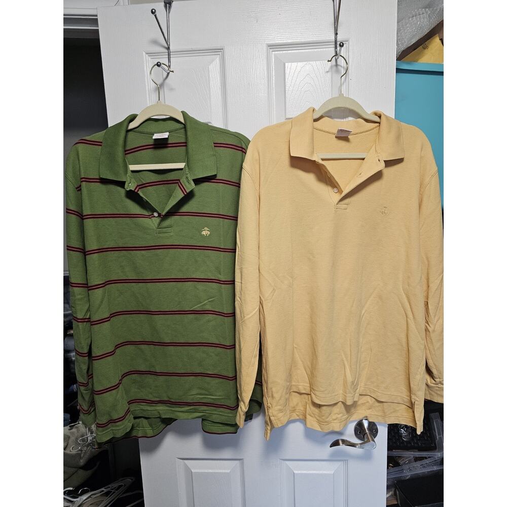 BROOKS BROTHERS 346 L Mens Long Sleeve Polo Performance Polo Lot Of 2 Cotton
